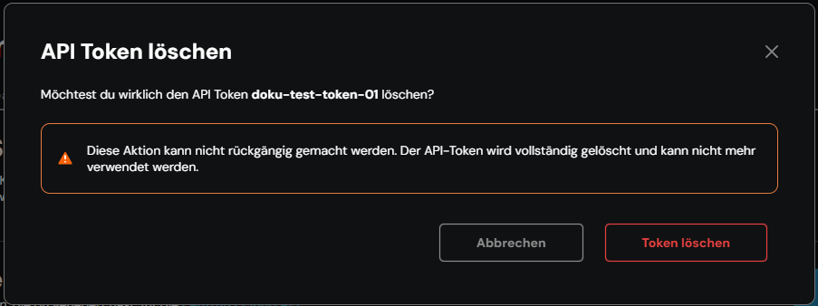 Fenster „API Token löschen“