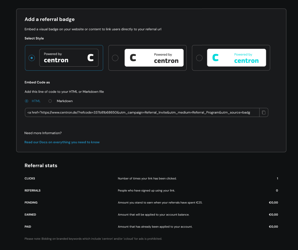 centrons Empfehlungs-Badges