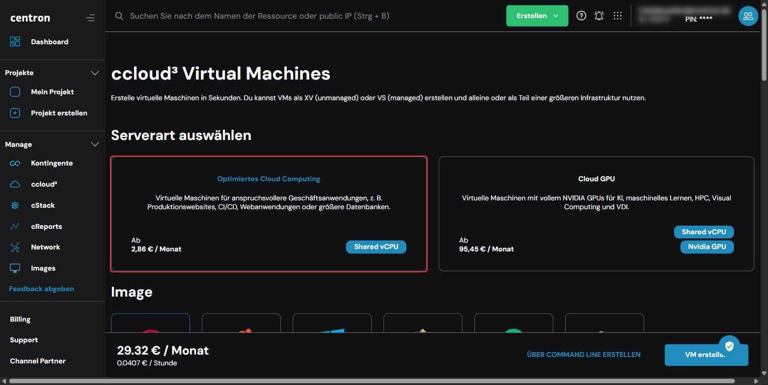 Auswahl der Serverart