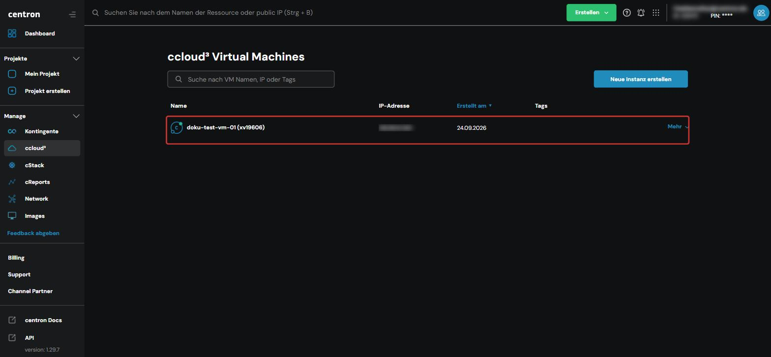 Serverübersicht mit der neuen VM
