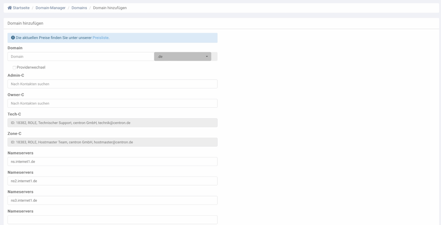 Formular Domaininfos