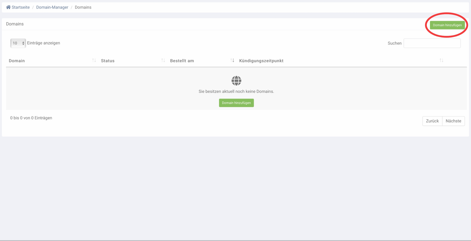 Button Domain hinzufügen