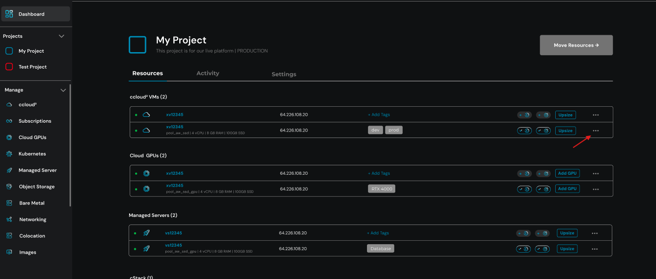 Bereich Ressourcen ...- Menü