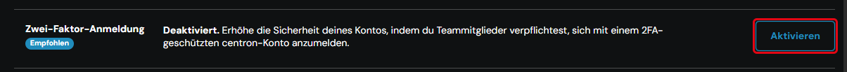 Zeile „Zwei-Faktor-Anmeldung“ mit dem Button „Aktivieren“