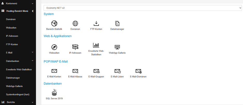Hosting Bereich Menü