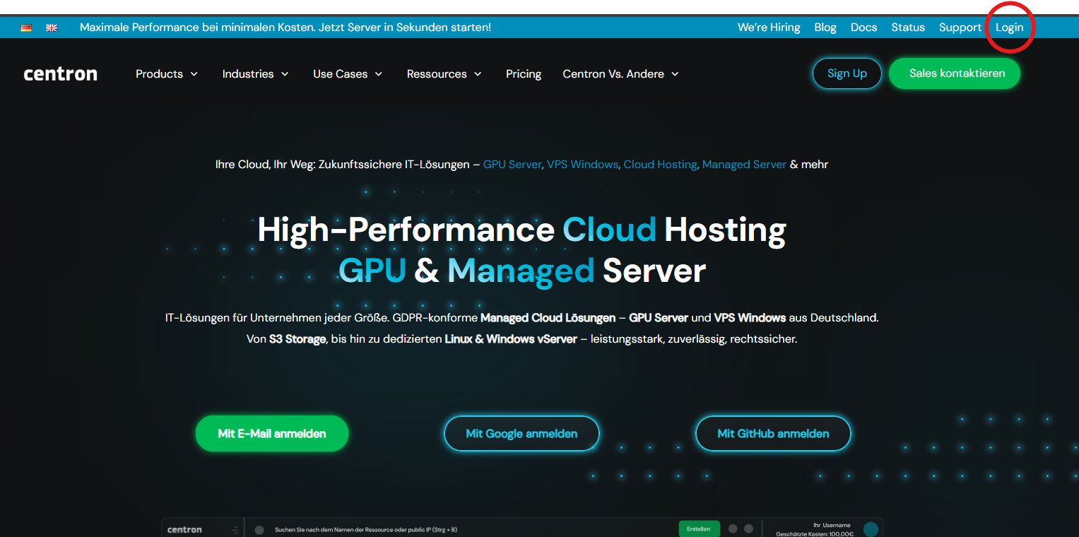 Login Button - centron Homepage
