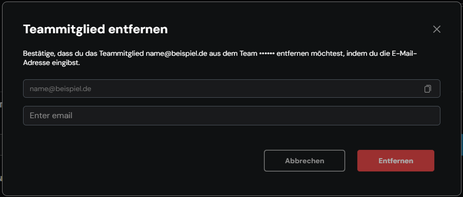 Fenster „Teammitglied entfernen“