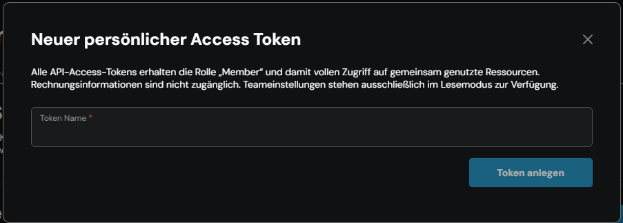 Window “Neuer persönlicher Access Token”
