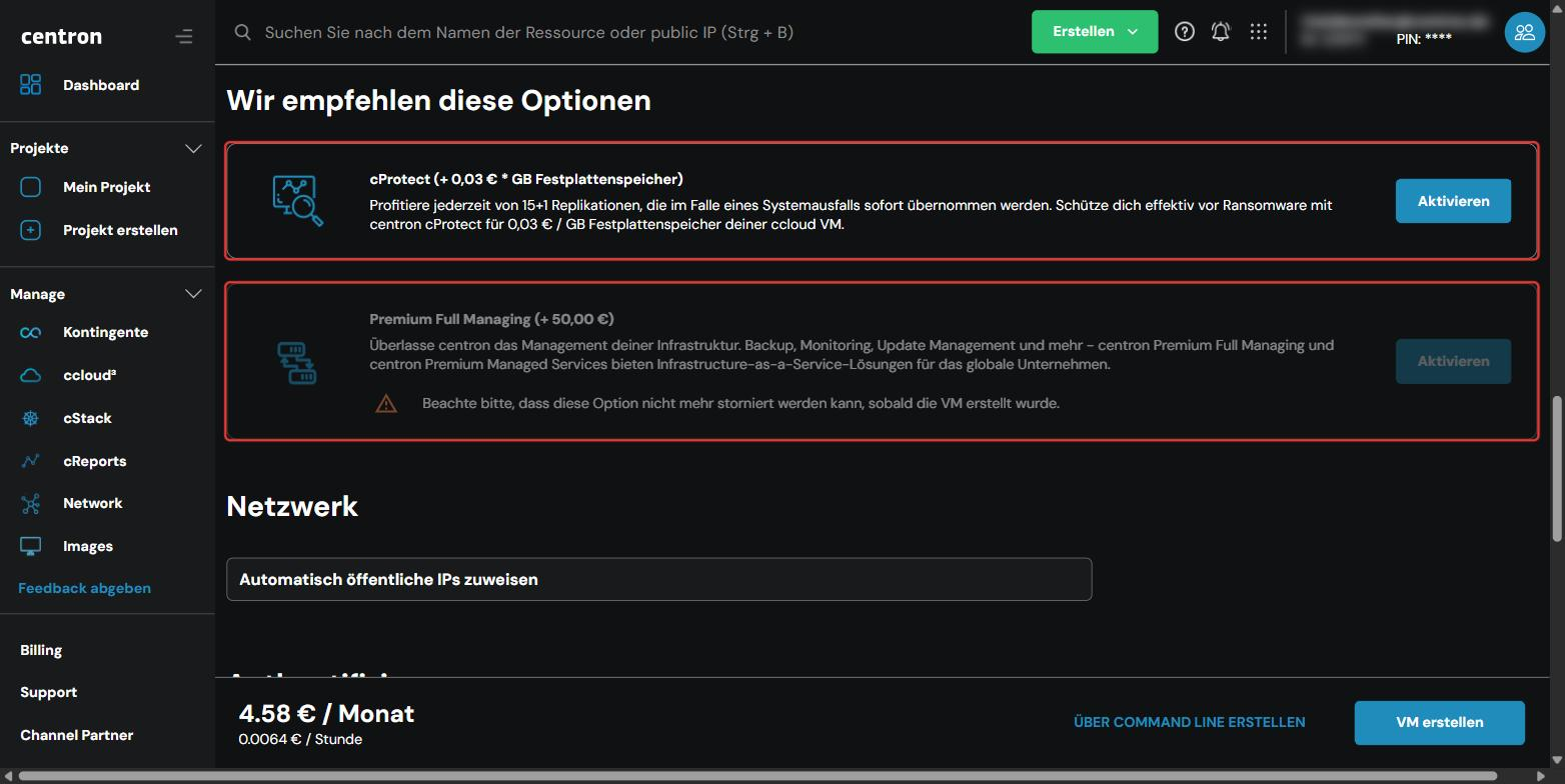 Recommended options cProtect and Premium Full Managing