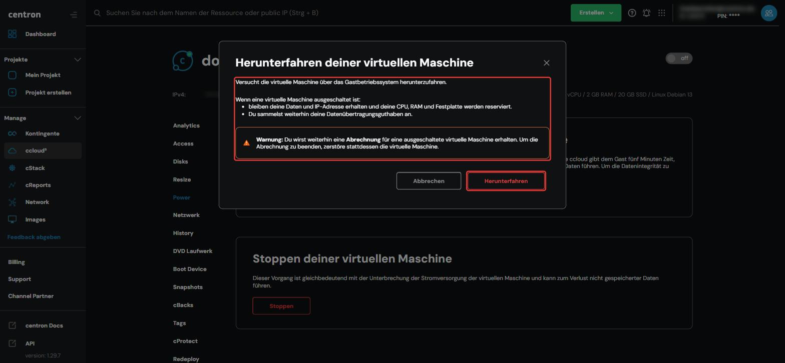 Dialog “Herunterfahren deiner virtuellen Maschine”