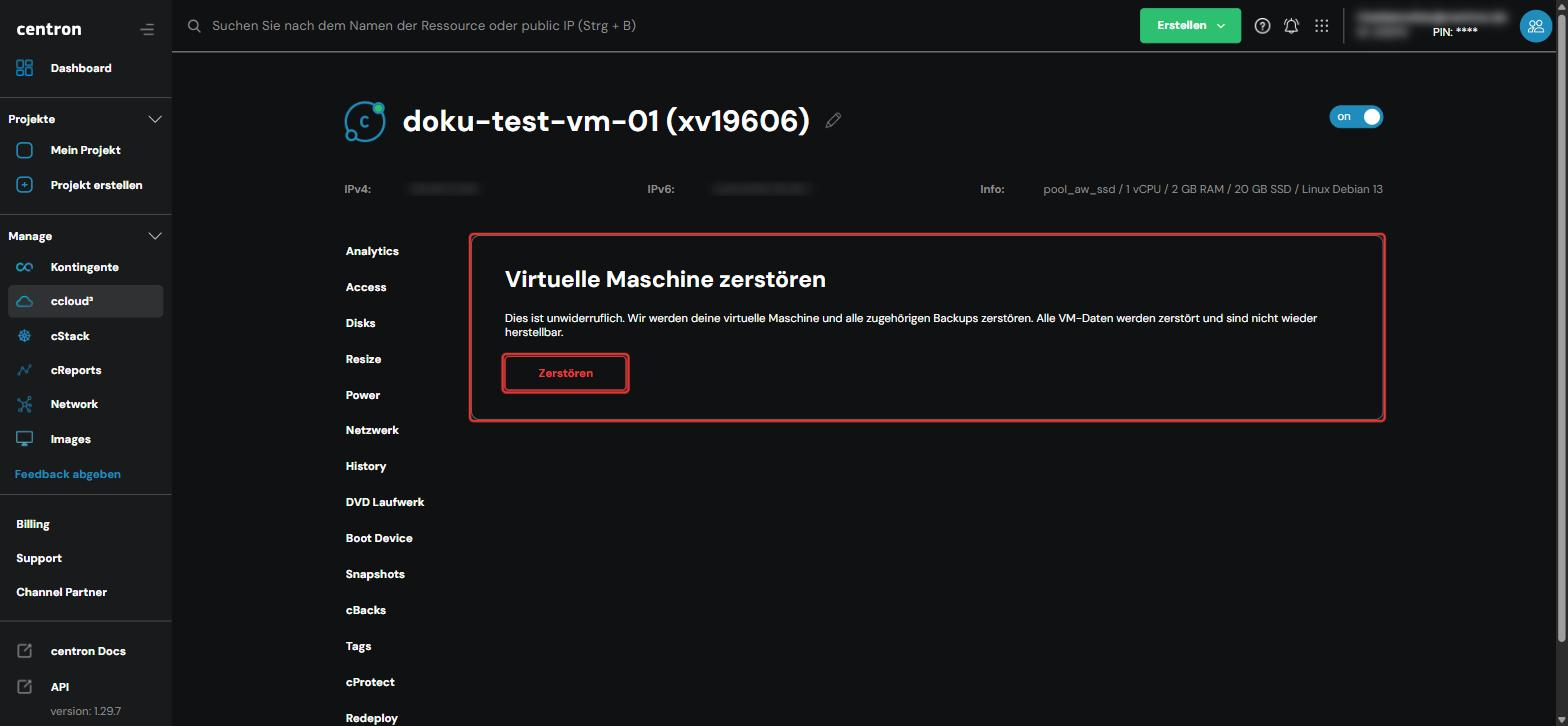 Section “Virtuelle Maschine zerstören”