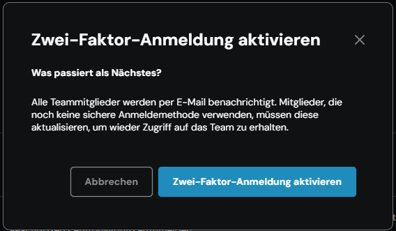 Window “Zwei-Faktor-Anmeldung aktivieren”