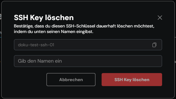 Window “SSH Key löschen”